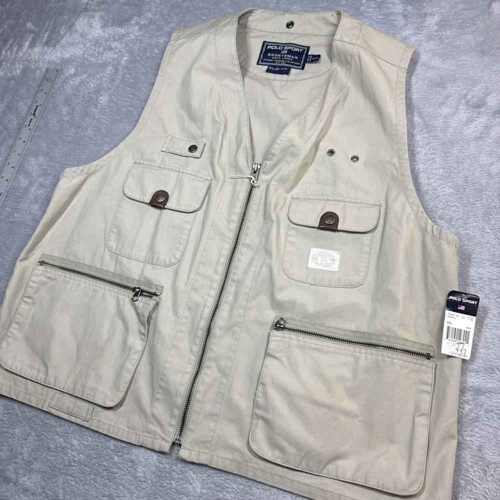 Vintage Polo Sport Sportsman Vest Men XXL Tan Utility Fishing
